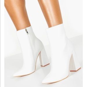 White Flared Heel Sock Boots
